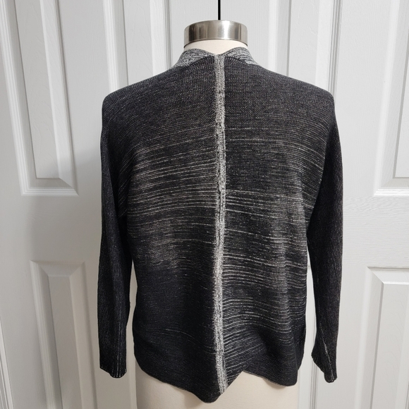 Eileen Fisher Open Front Cardigan Black Gray Silk Cotton Blend, Women's Size MP - Picture 2 of 4